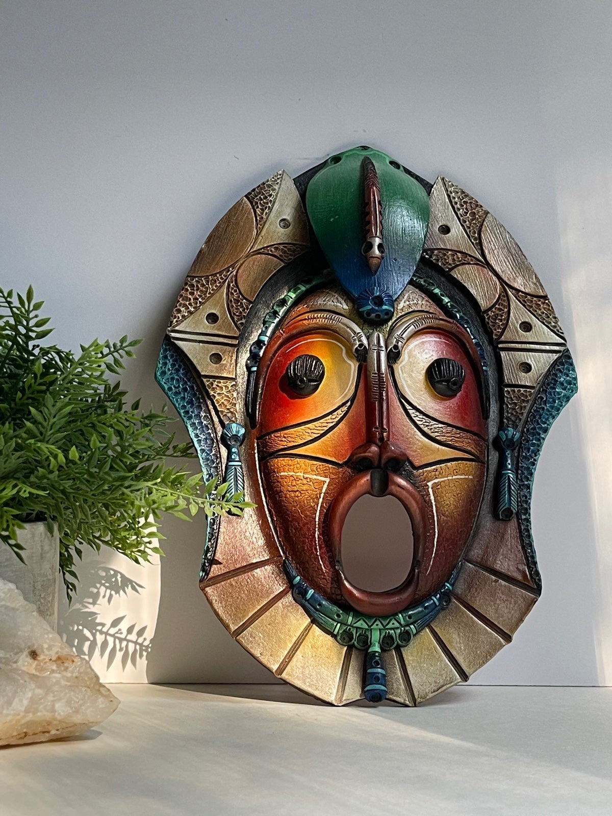 Vintage Handmade Aztec Mayan Terracotta Mask / Wall Hanging