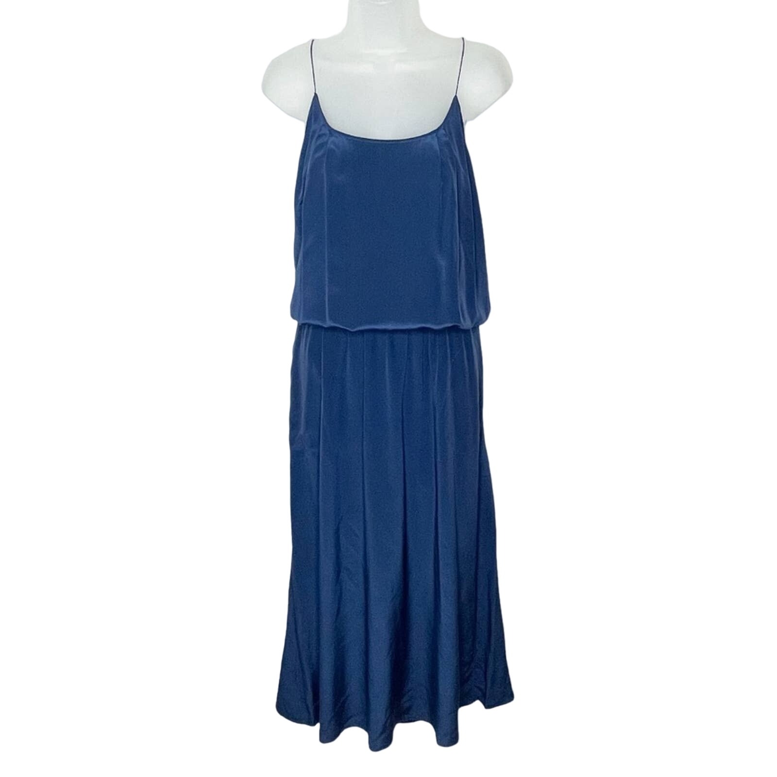 SAFFIE California navy blue 100% silk blouson maxi slip dress size medium