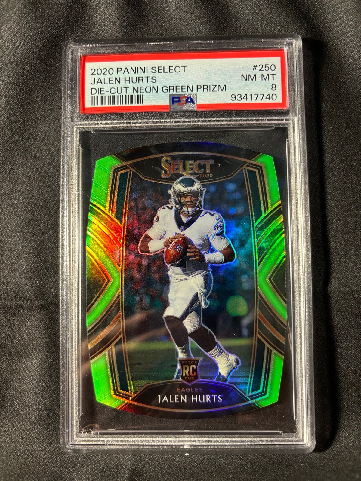 PSA 8 Jalen Hurts Rookie Neon Green Die Cut