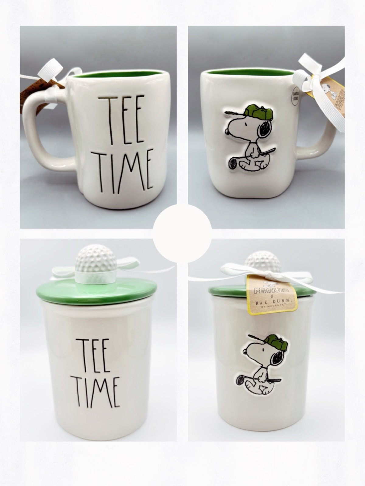 RAE DUNN PEANUTS SNOOPY TEE TIME GOLF CANISTER & MUG
