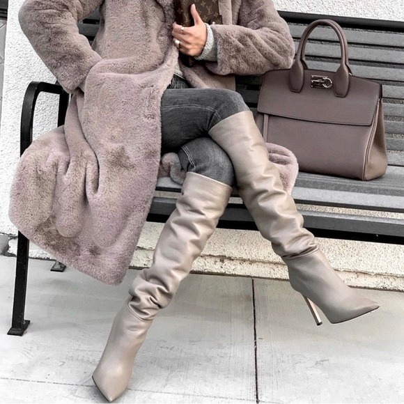 TAMARA MELLON Gray Icon 105 Nappa Leather Knee High Boots Sz 6.5