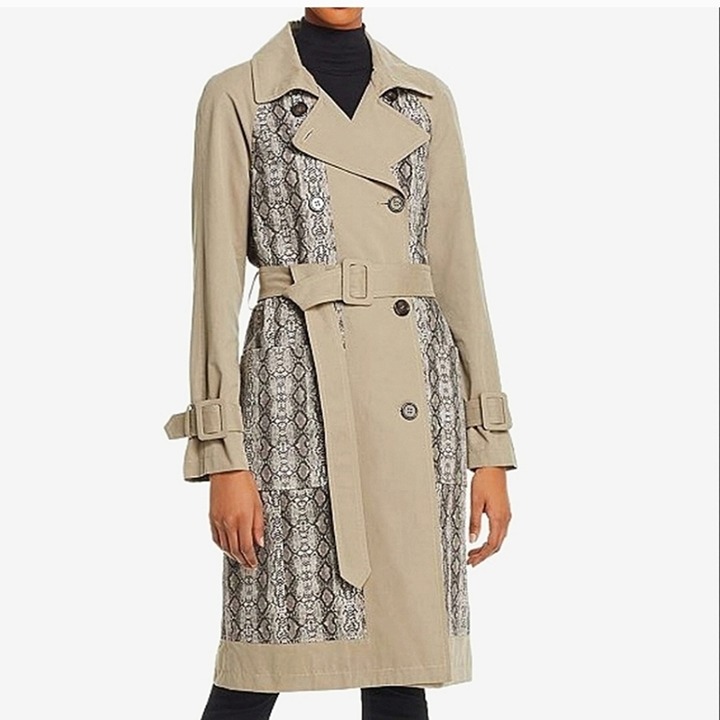 BAGATELLE.NYC | Paneled Snake Print Belted Trench Coat SZ S