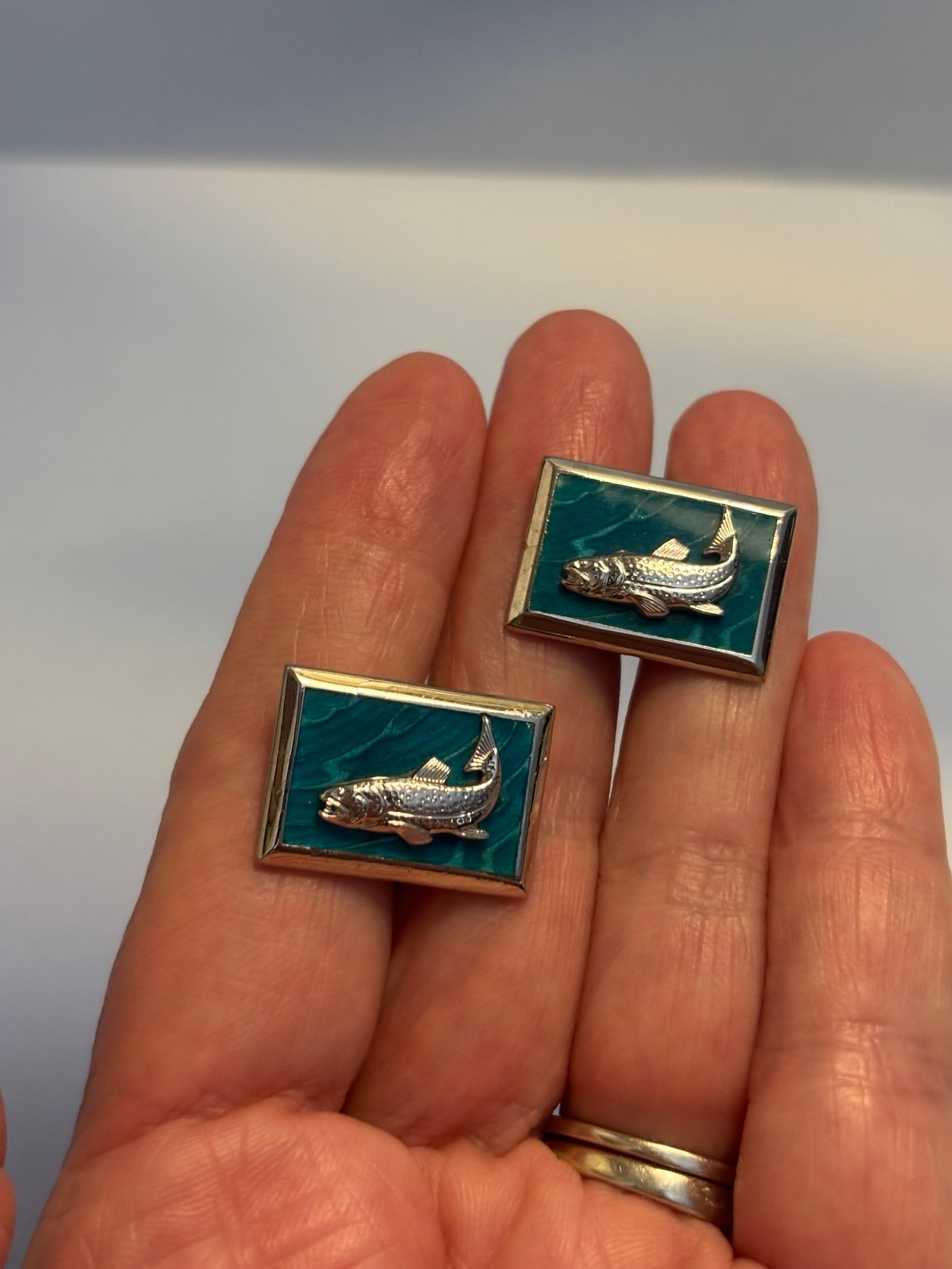 Vintage Silver Tone Trout Cuff Links 7/8”