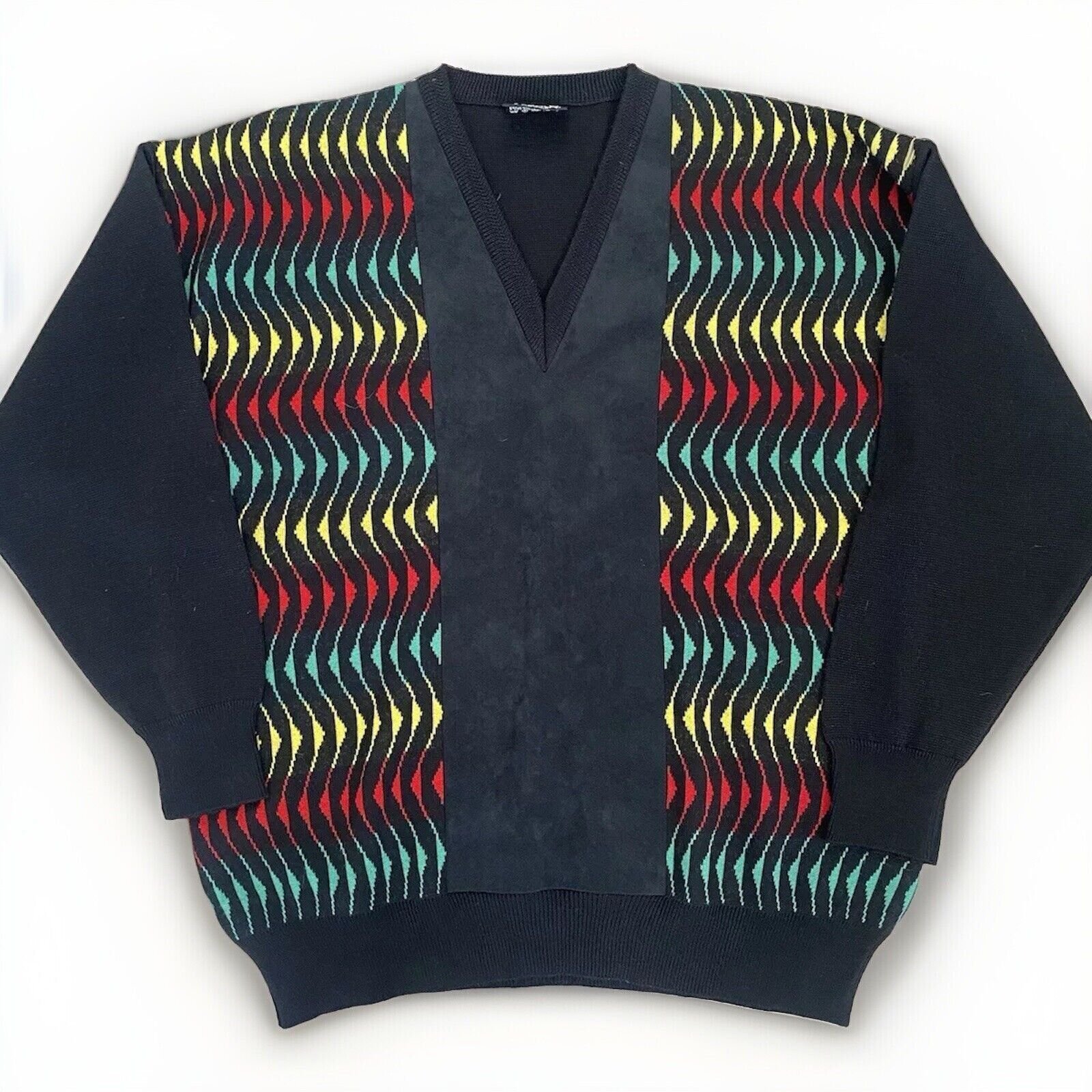 Vintage Wool Blend Sweater Suede Like Mens Large Tuscan Rasta Streetwear Italy