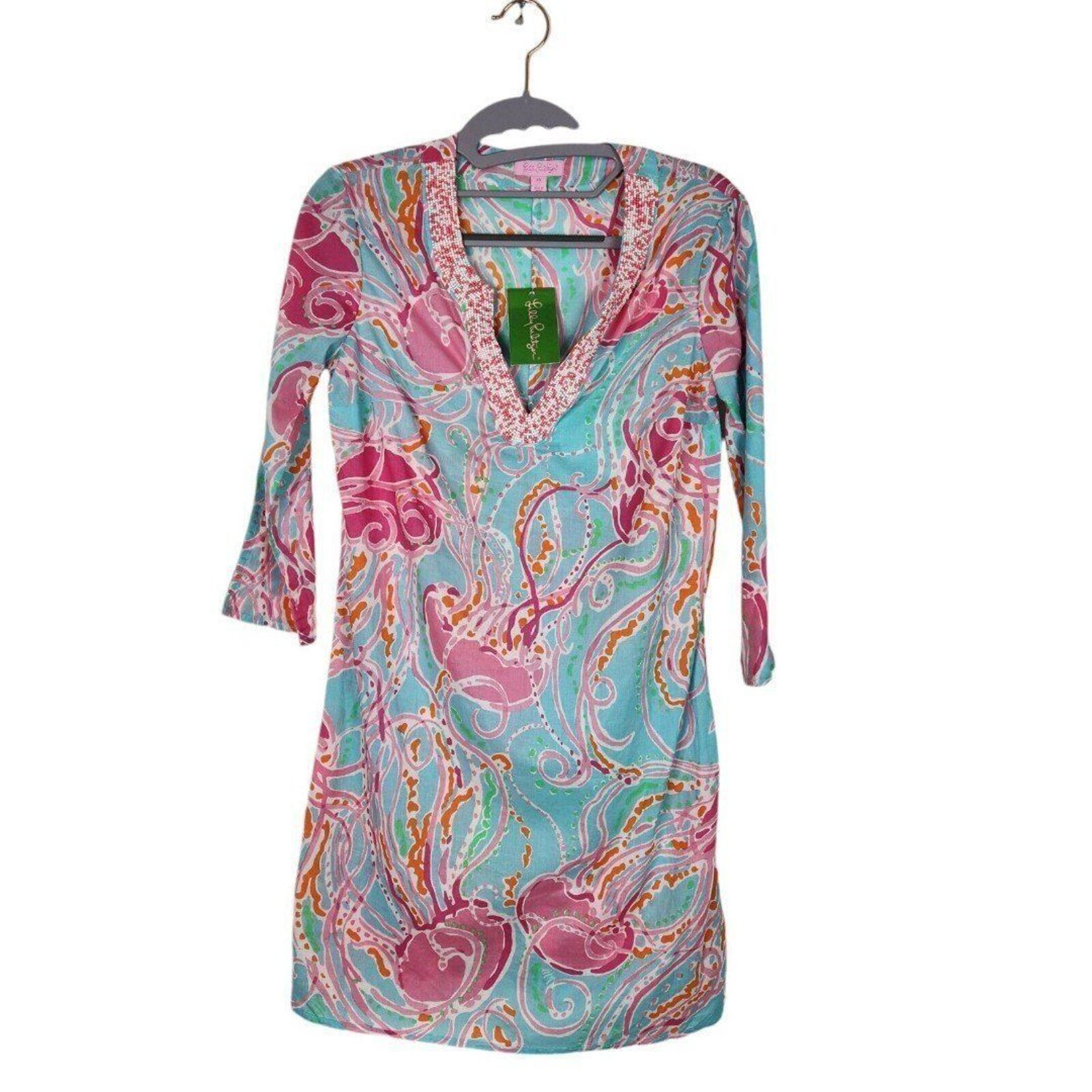 LILLY PULITZER Courtney Tunic Dress Womens XS Spa Blue Jellies Be Jammin’ Top