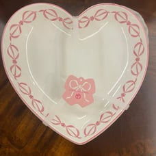 Pink Bow Heart Shaped Plates or Bowls -2 count