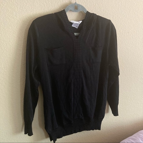 exclusively misook black tunic sweater with hood