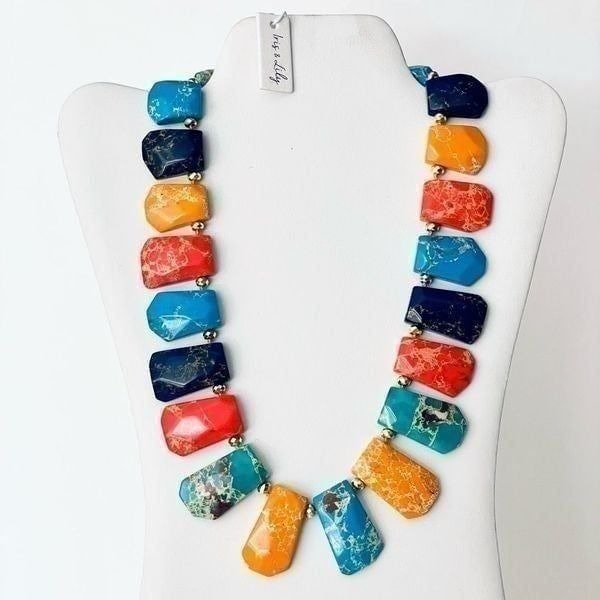 NWT Iris & Lily Gorgeous Colorful Gold genuine gemstone Purple,Red,Blue Necklace