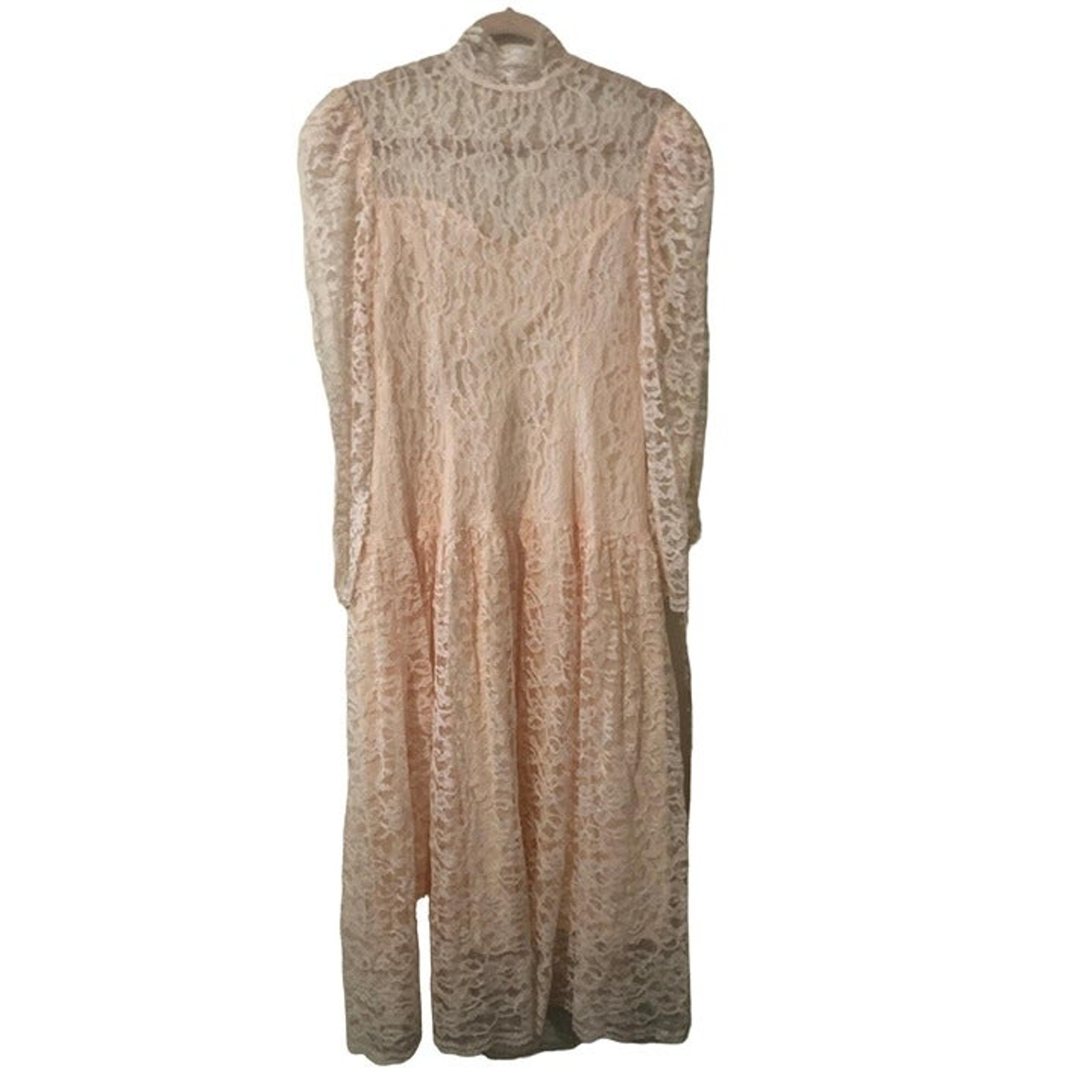 Vintage 80's Scott McClintock Womens Peach Victorian Style Lace Dress Small/Med?