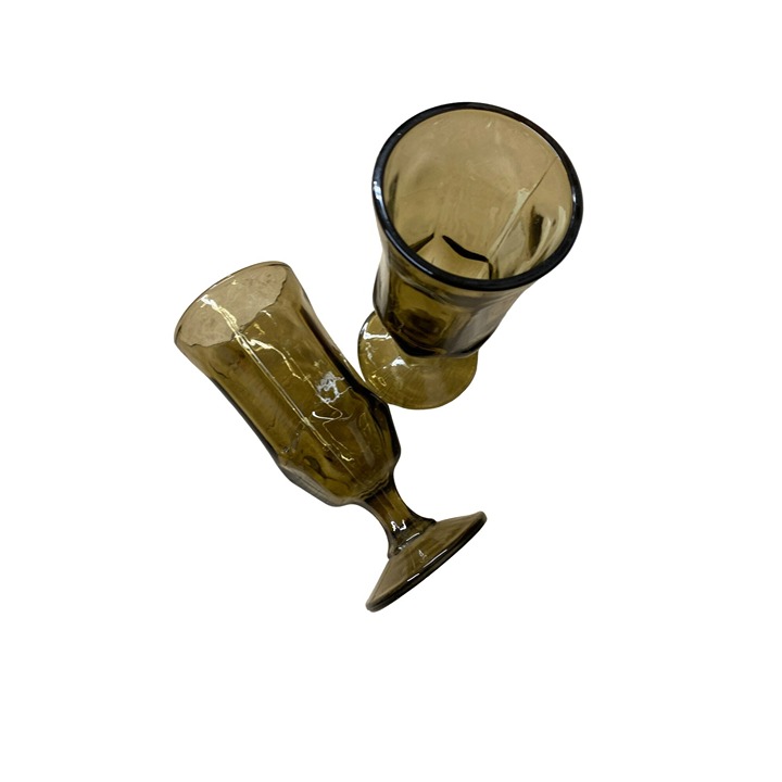Vintage MCM 2 pc brown drinking wine? stand glasses