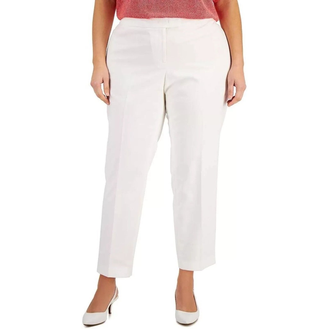 Anne Klein women's Plus Size Stretch Straight Leg Dress Pants White 24W