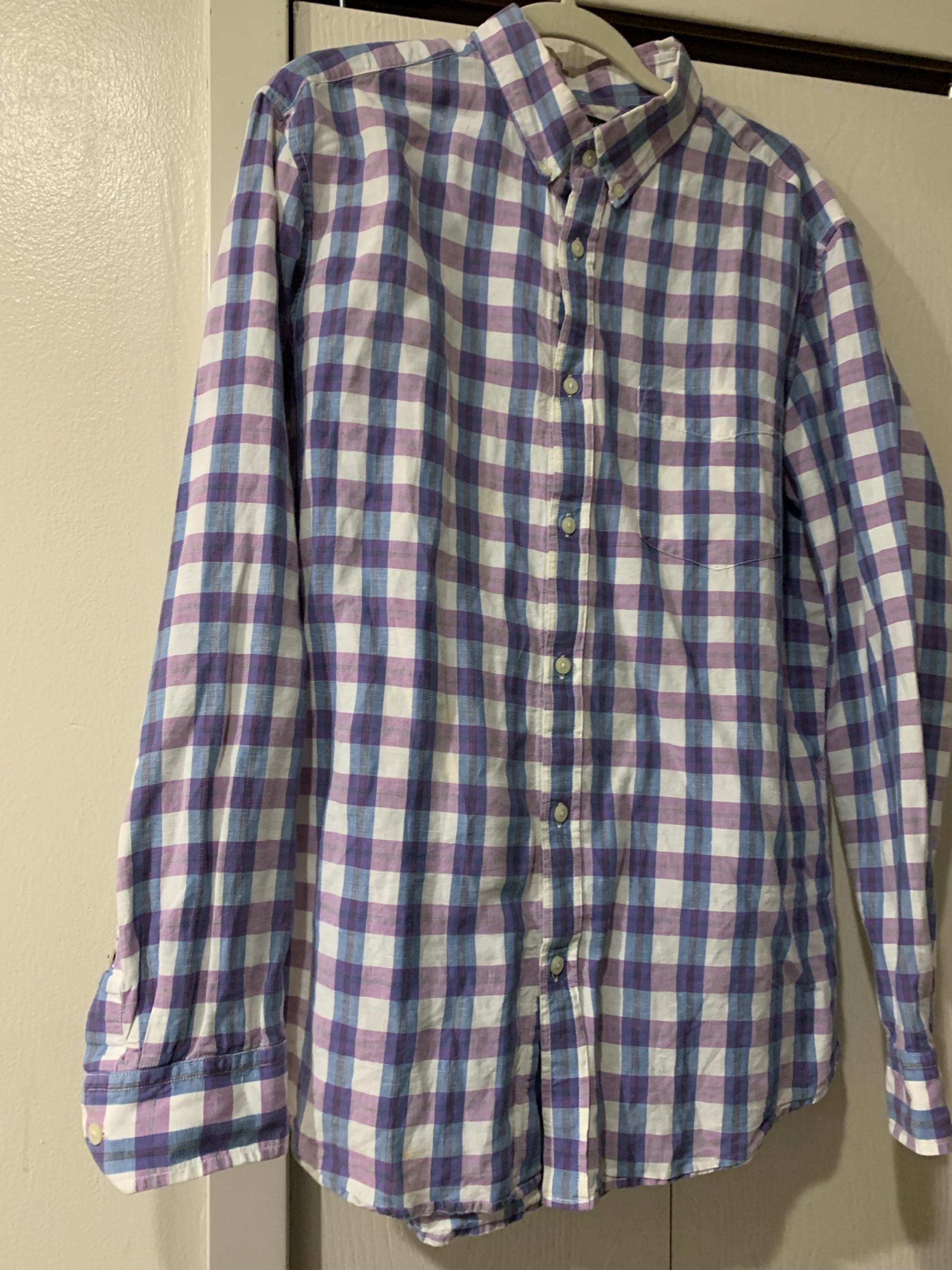 Banana Republic Men’s Long Sleeve Button Up Plaid Shirt Purple SZ LG 16 16 1/2