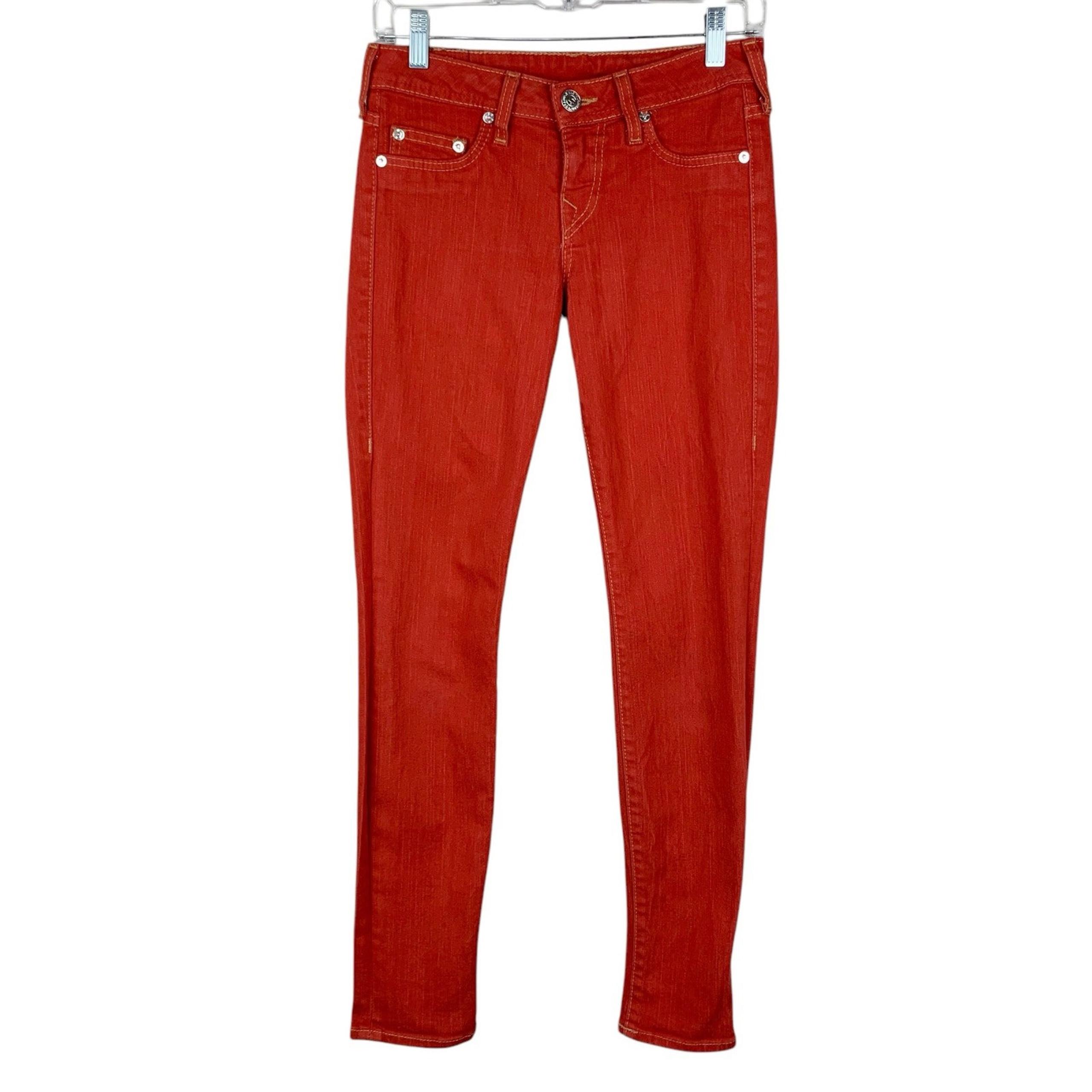 True Religion Halle Skinny Jeans Mid Rise Tomato Red Women's 25 (28 x 29.5)