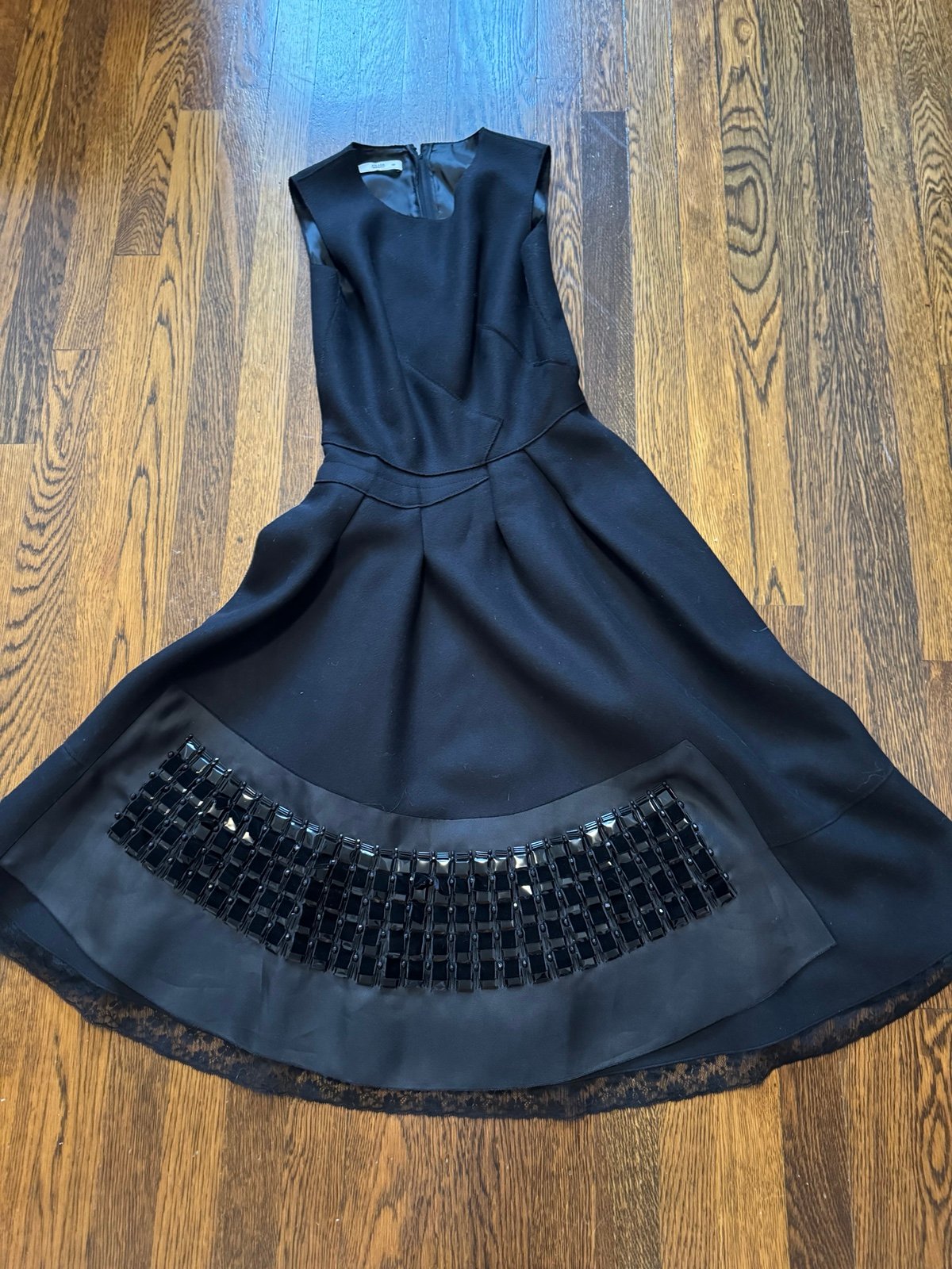 Prada black wool A-line dress embellished