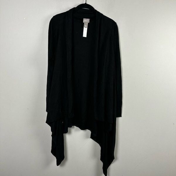 Chico’s 1 black open drape front asymmetrical hem long sleeve cardigan