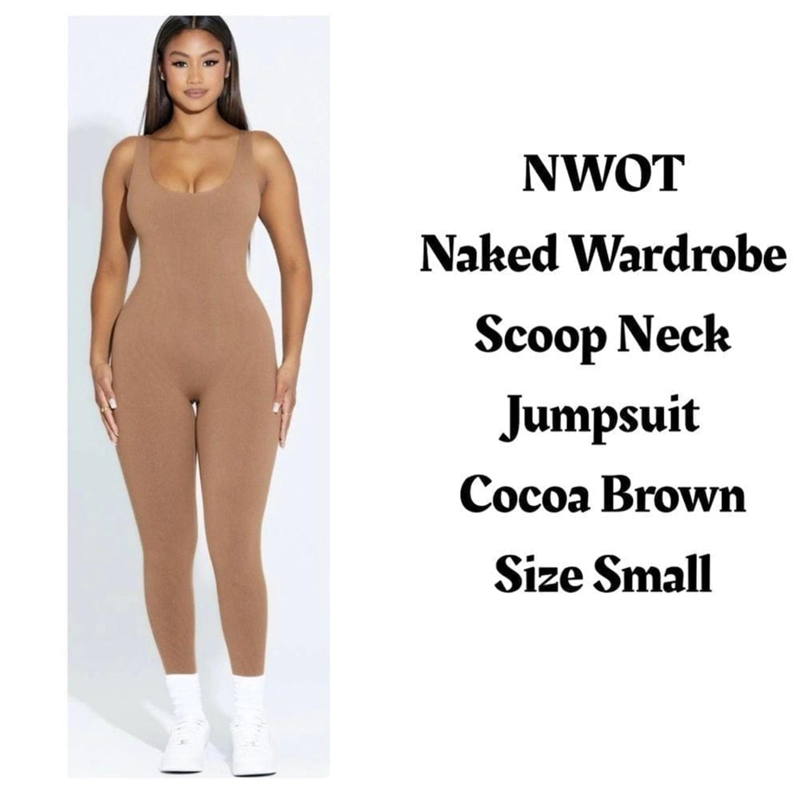 NWOT Naked Wardrobe Scoop Neck Ribbed Jumpsuit Cocoa Brown Size Small
