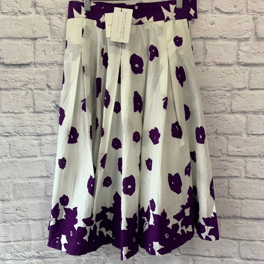 Francis + Benedict S Handmade Togo Africa Pleated Skirt White Purple Floral NWT
