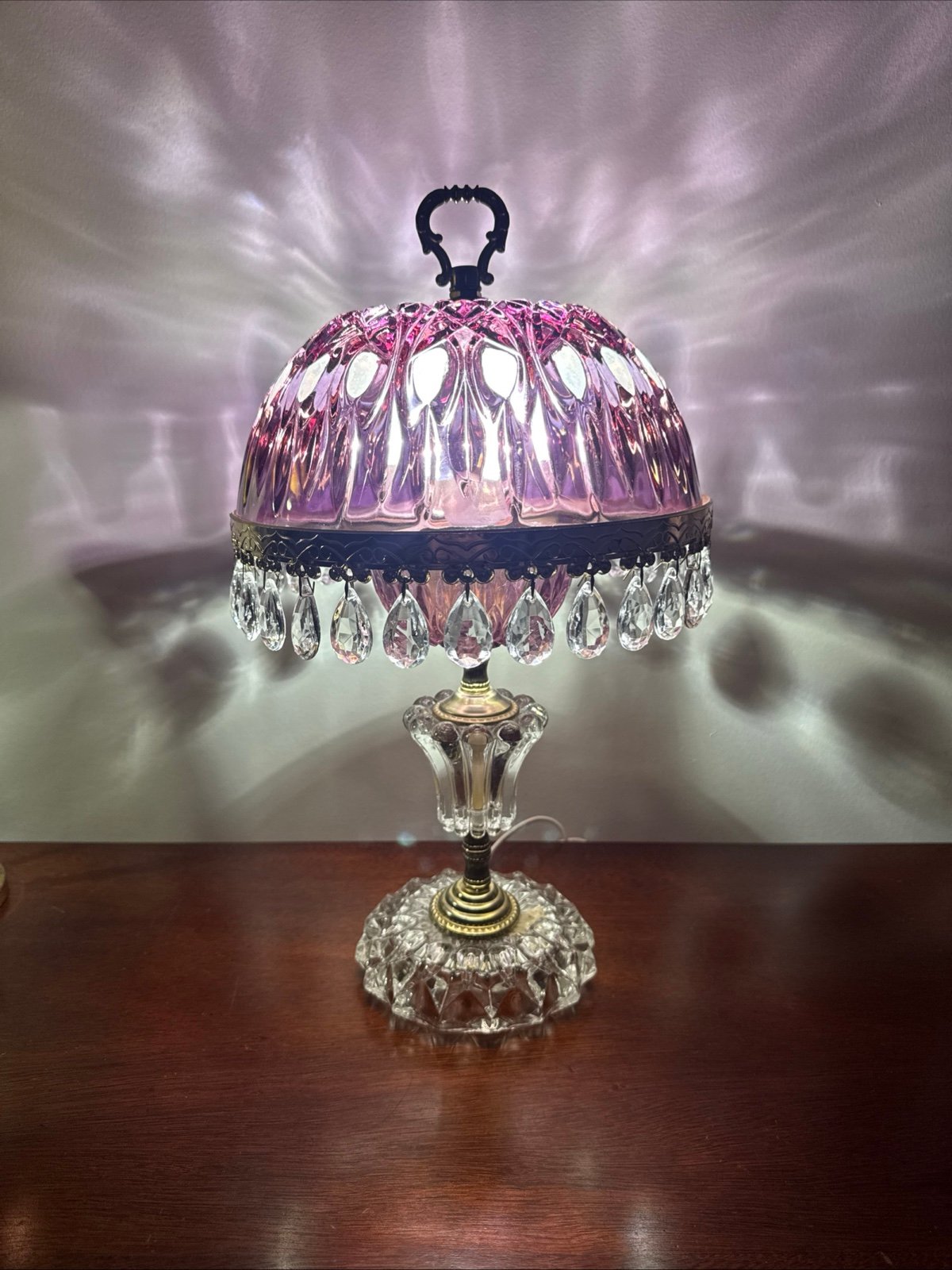 VTG Michelotti Purple Crystal Glass Prism Boudoir Parlor Table Lamp Holland 16