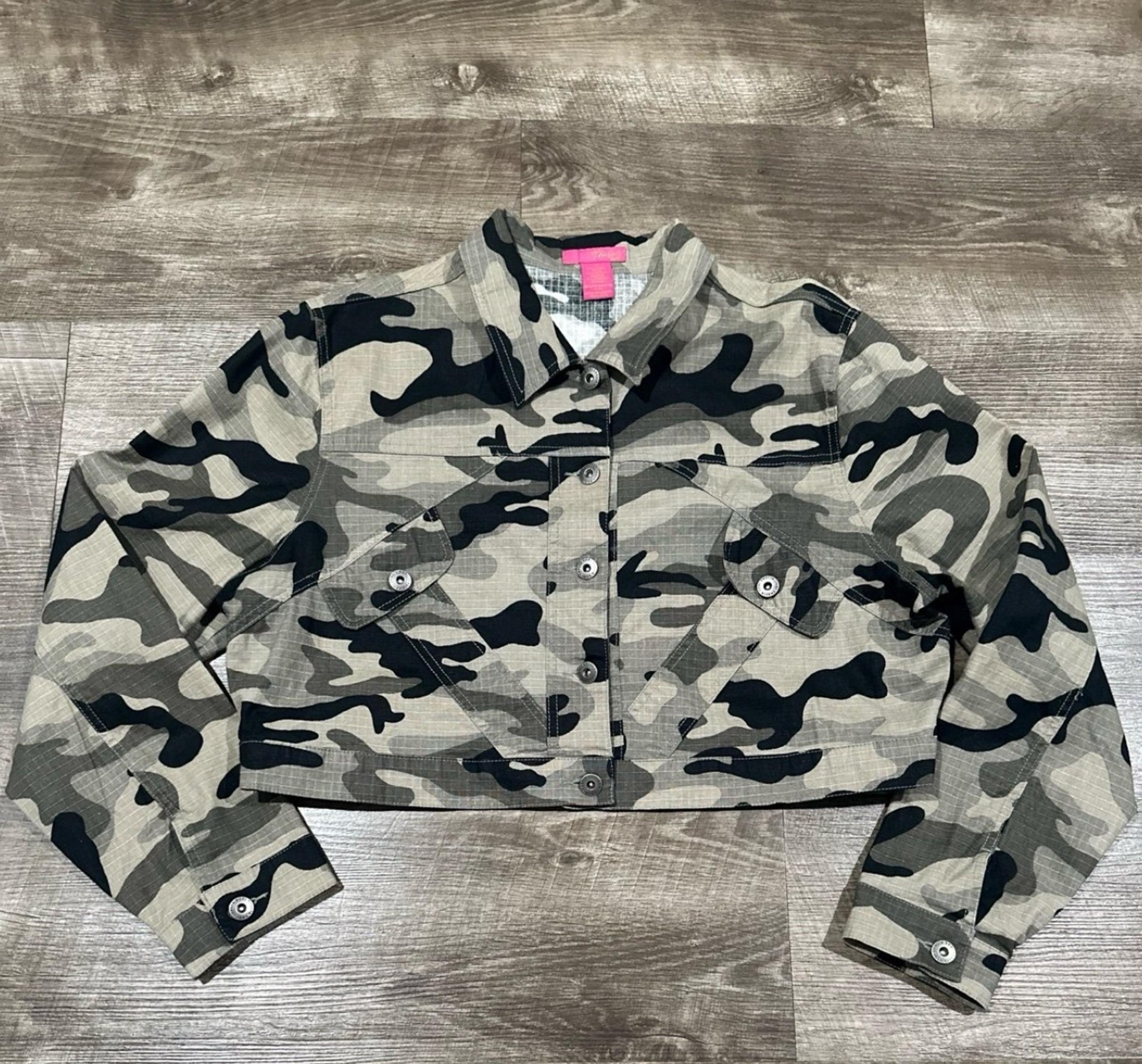 Thalia Sodi Womens 1X Long Sleeve Denim Camouflage Crop Jacket