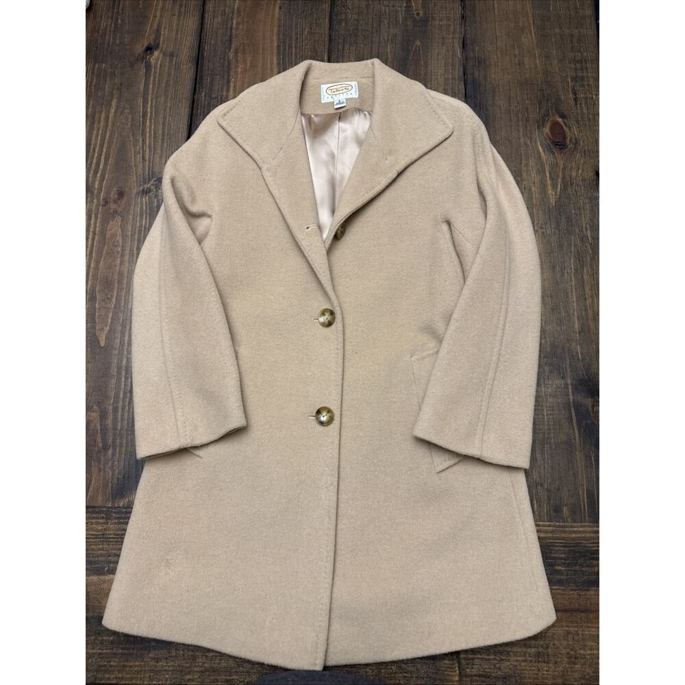 Vtg Talbots Womens 100% Camel Hair Button Up Long Coat Tan Lined Sz 2 Read