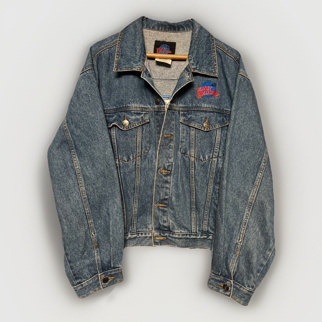 VTG Planet Hollywood Denim Jacket Medium Las Vegas Embroidered