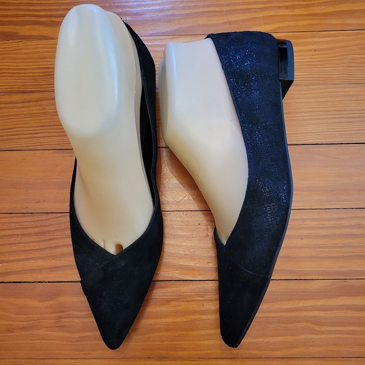 Donald Pliner 6.5M Metallic Velvet Black Leather Flats Shoes Pointed Toe PALMA