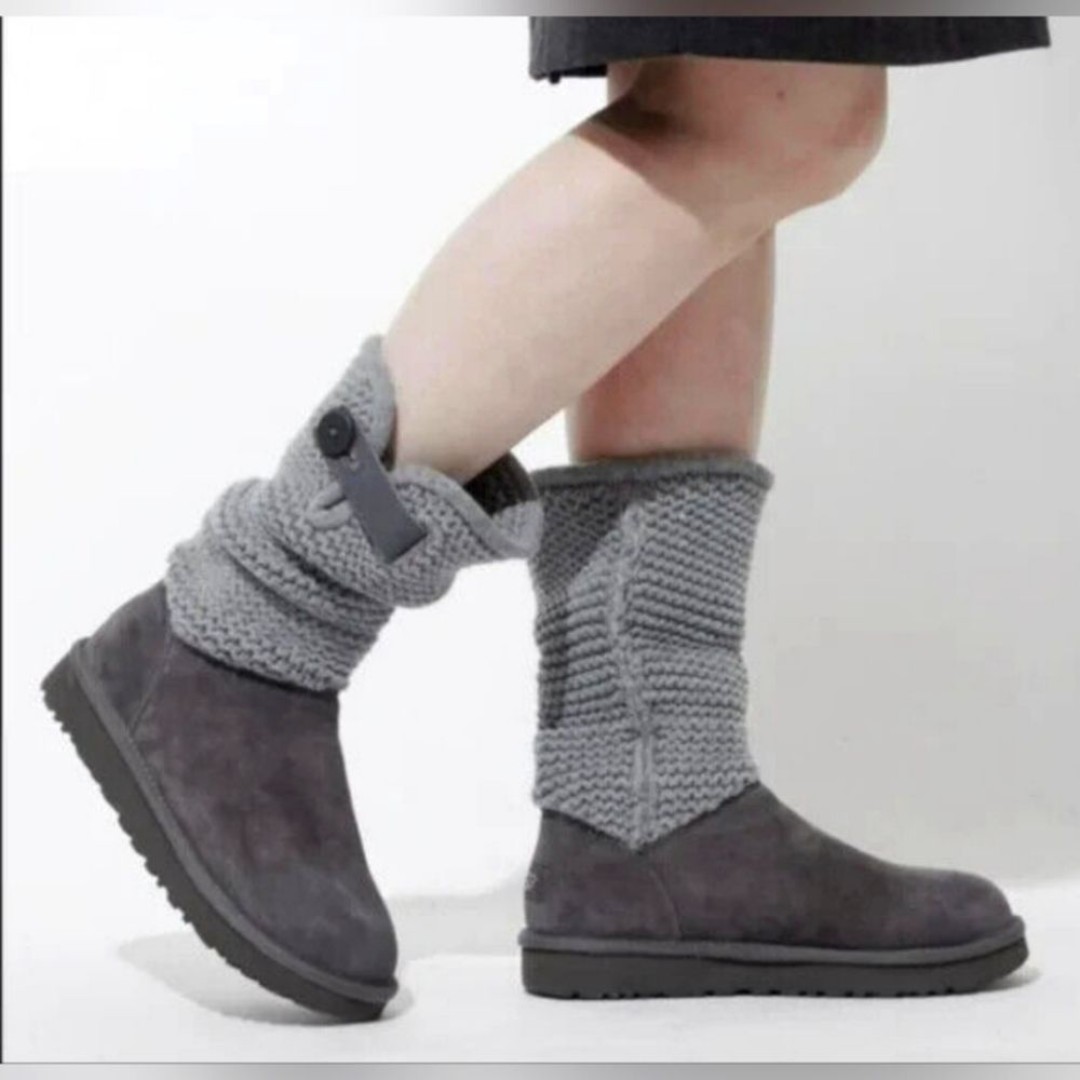 Ugg Shaina Gray Mid-Calf Sweater Knit Winter Snow Boots Size 10