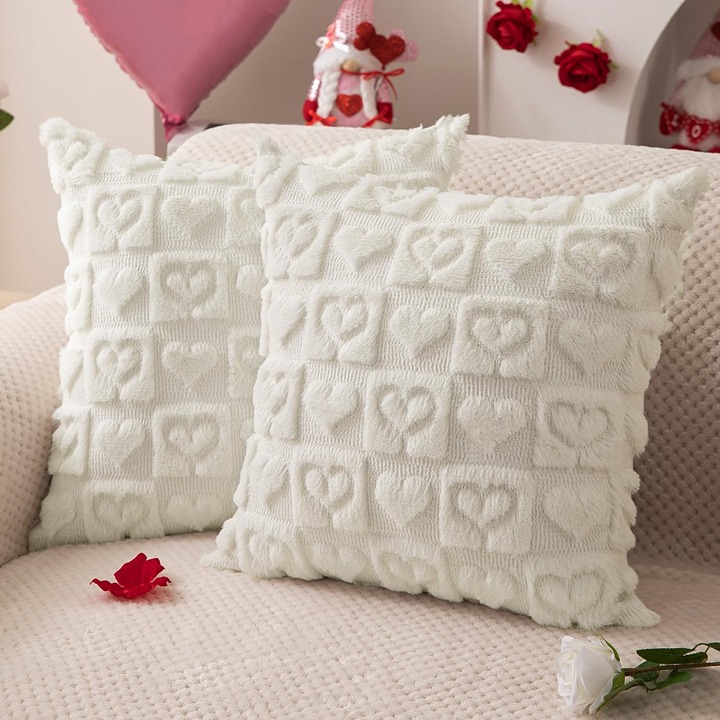 Valentines Pillow Covers 18x18 inch Set of 2 Valentines Day Decoration Cream