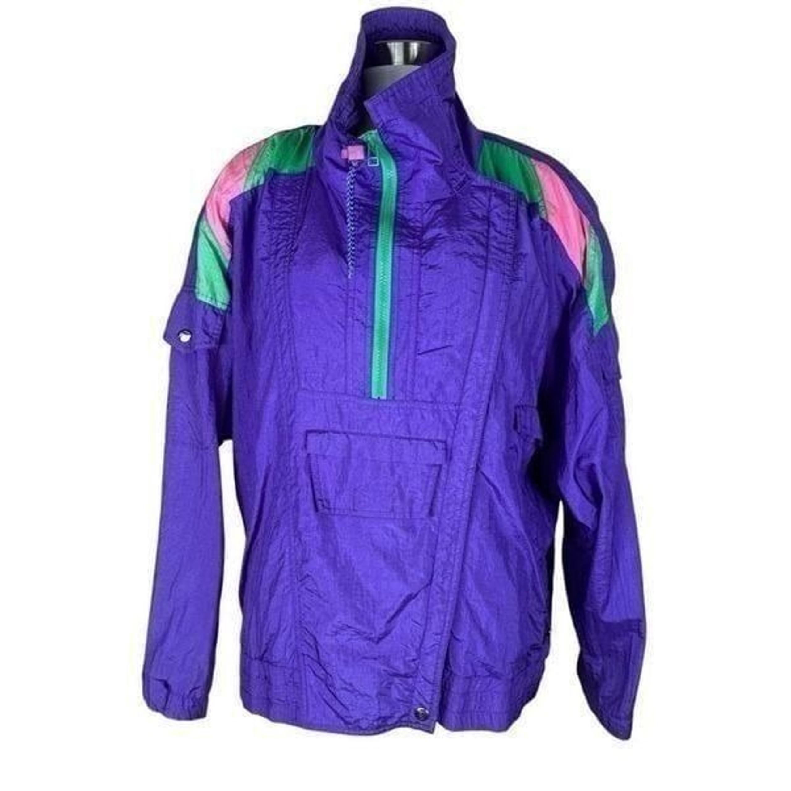 Vintage 80s 90s Andy Johns Windbreaker Jacket Purple Colorful Women Size Medium