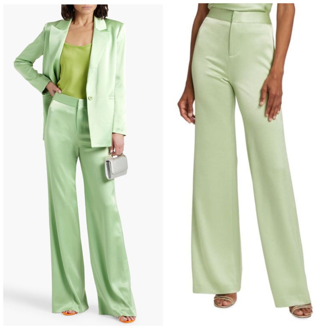 NEW Alice & Olivia Deanna Satin-crepe Bootcut Pants in Green Tea