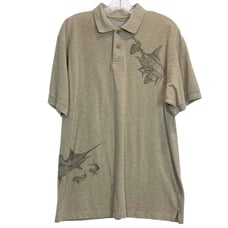 NWOT GUY HARVEY Polo Shirt XL Fish Logo Graphic Short Sleeve Beige Button Cotton