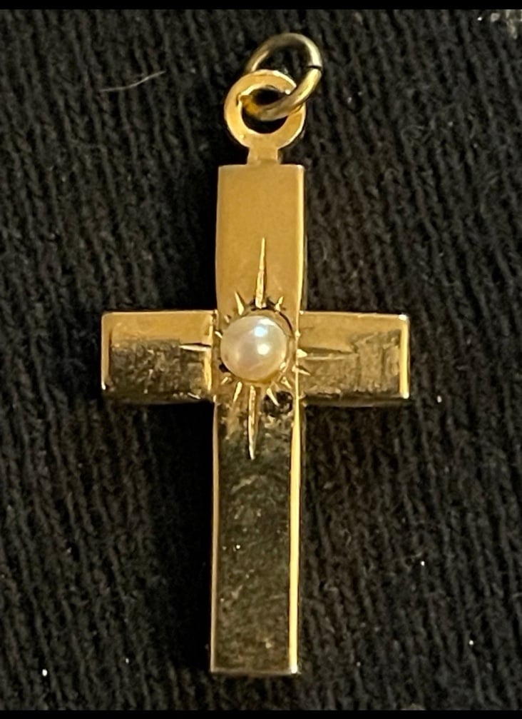 Gold filled pearl cross Christian pendant