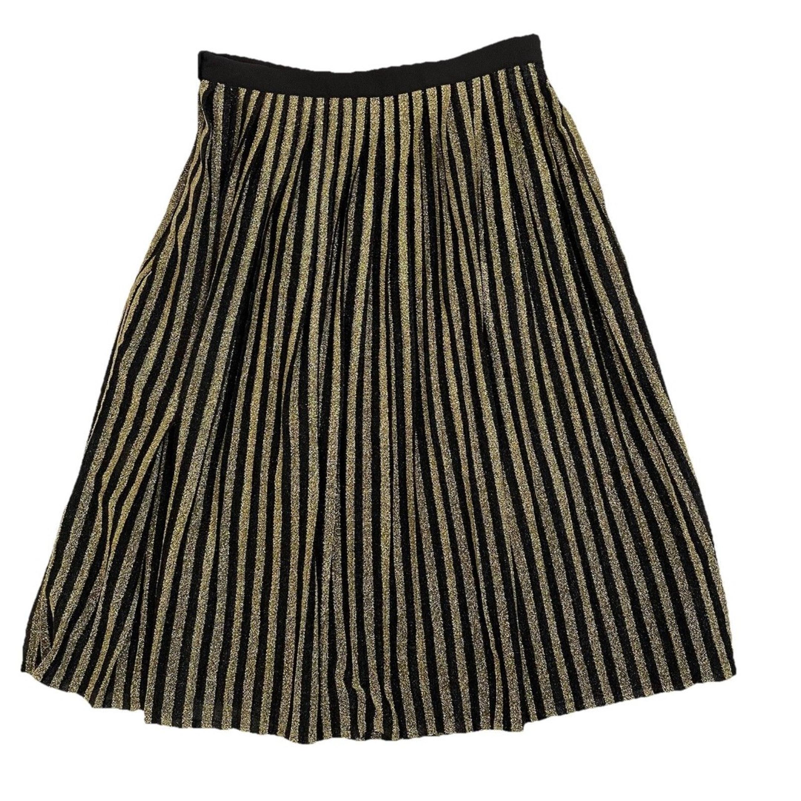 Modcloth 'Glitz The Spot' Pleated Midi Skirt Metallic Gold Glitter- L
