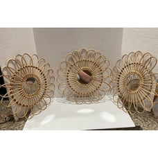 MCM Wicker Flowers With Mirrored Center - Set Of 3 Vintage