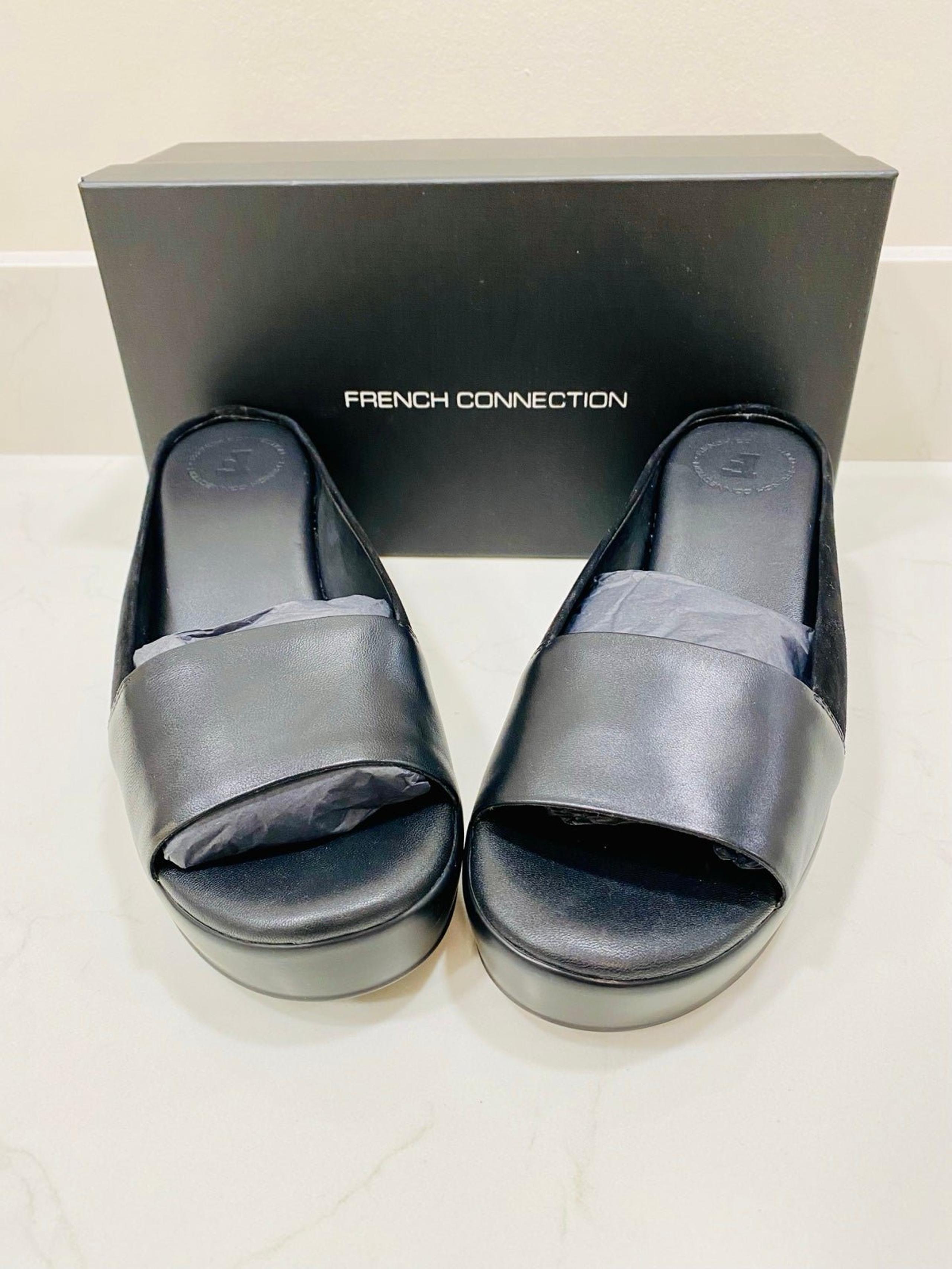 FRENCH CONNECTION Pepper Leather Slip On Platform Slides . NWT