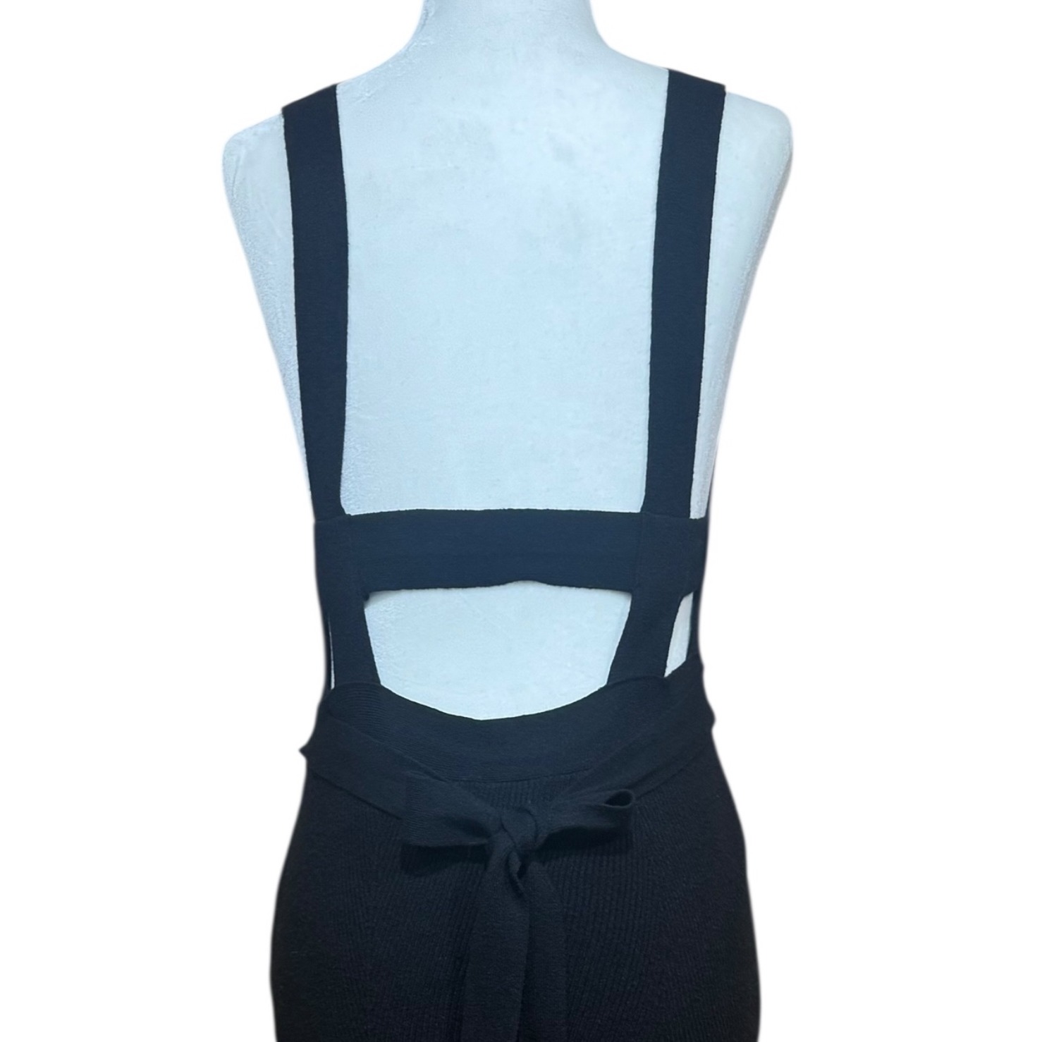 4SI3NNA Women's Black Midi Dress Sleeveless Stretch Cut out Tie Bodycon SZ L