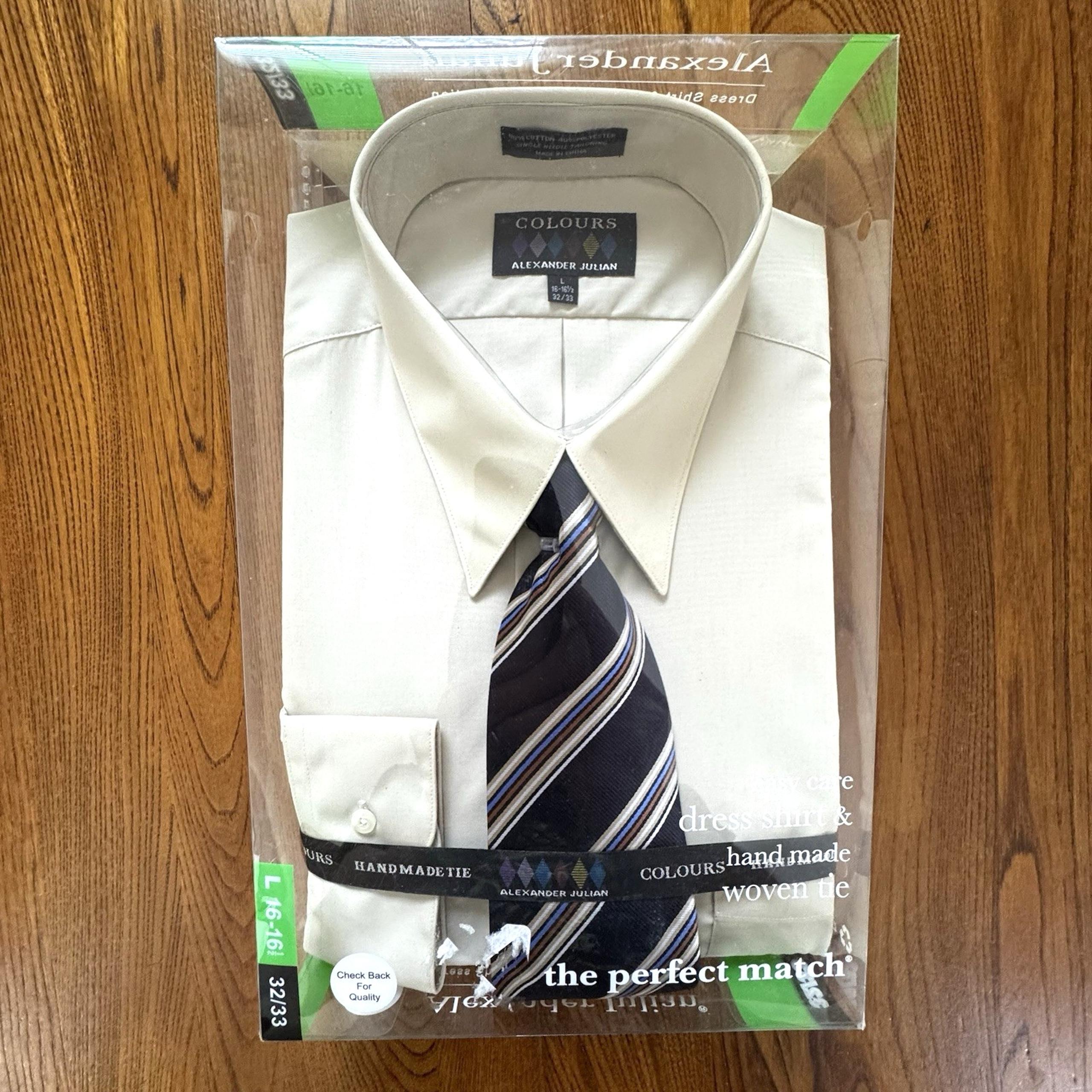 New Alexander Julian Colours Taupe Dress Shirt Tie Combo Size L 16-16.5 / 32-33