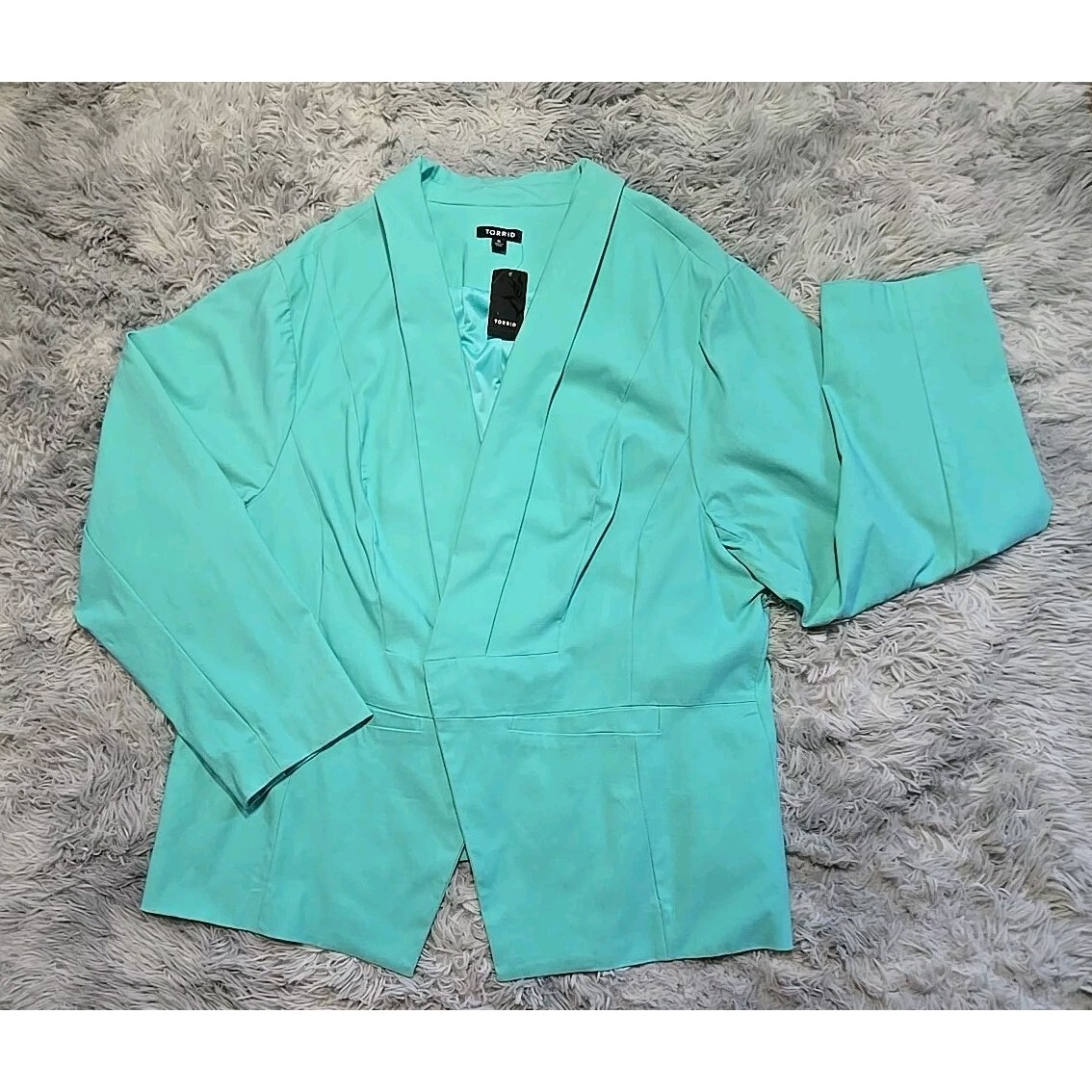 Torrid Women's Cutaway Blazer Jacket Size 5X Pool Blue Stretch Career NWT