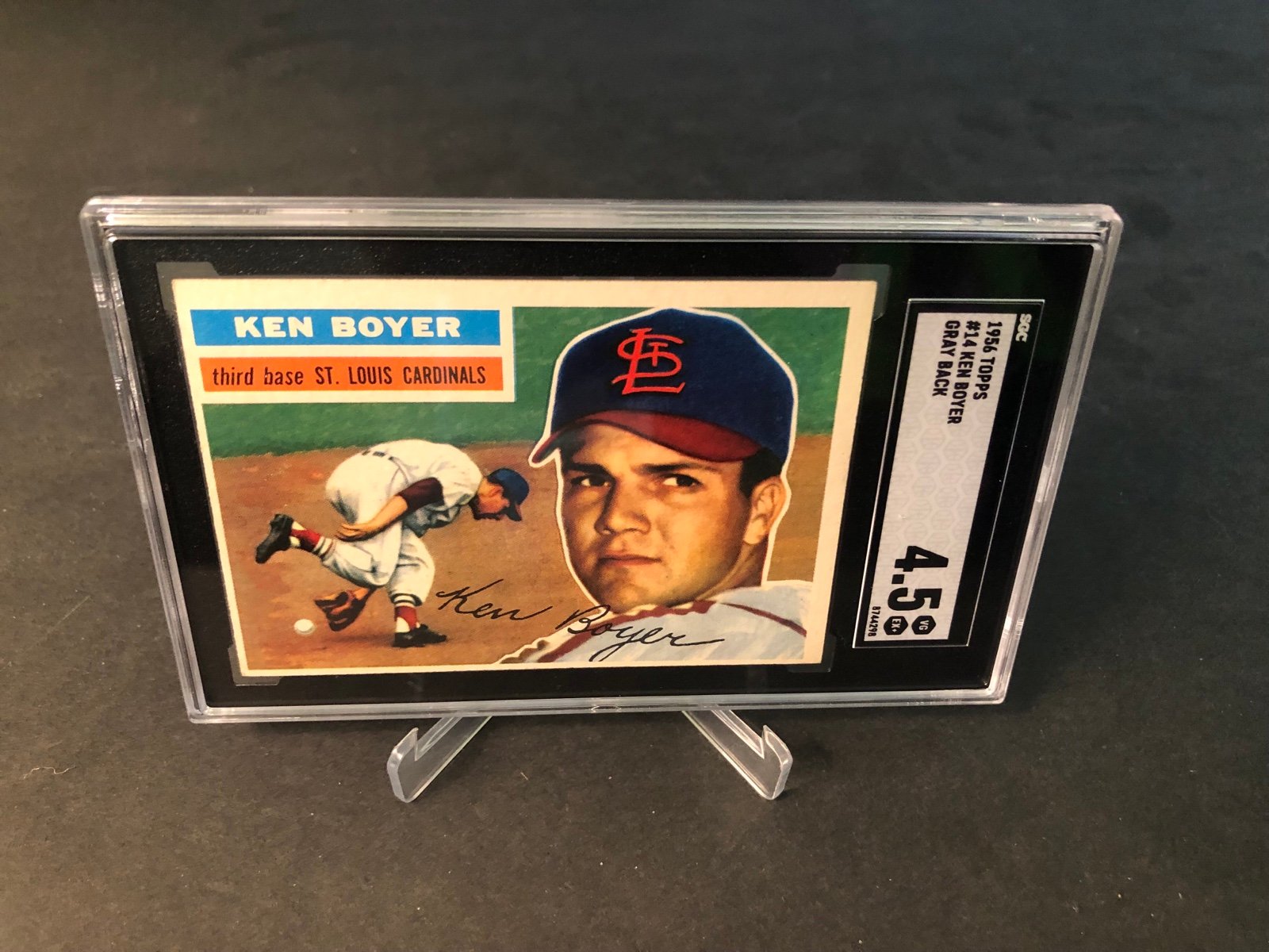 1956 Topps #14 KEN BOYER CARDINALS MVP ALL STAR SGC 4.5 EXCELLENT GRAY BACK CARD