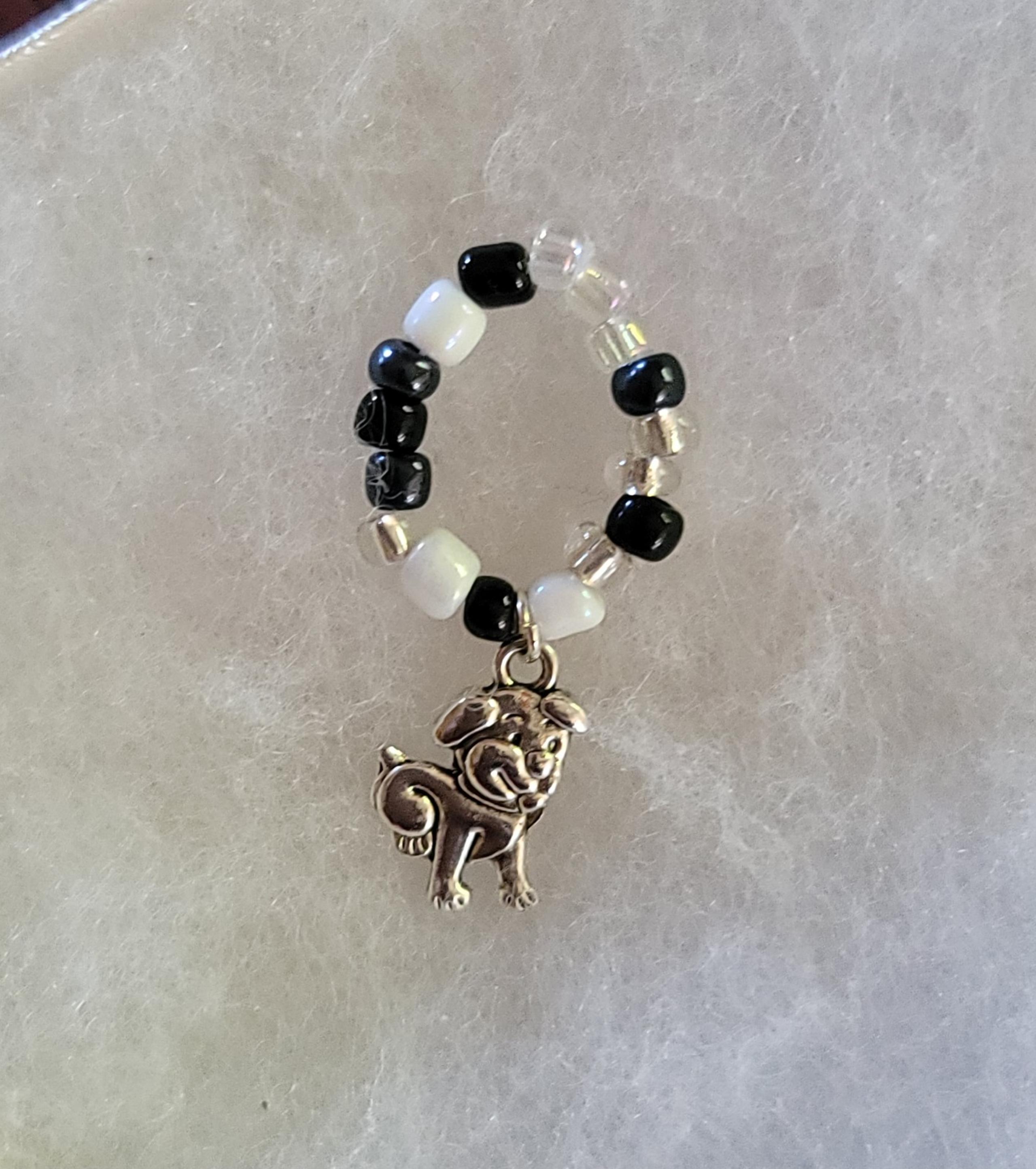TRENDY LADIES SIZE 6 STRETCH RING PUPPY SILVER CHARM/HAND OR TOE
