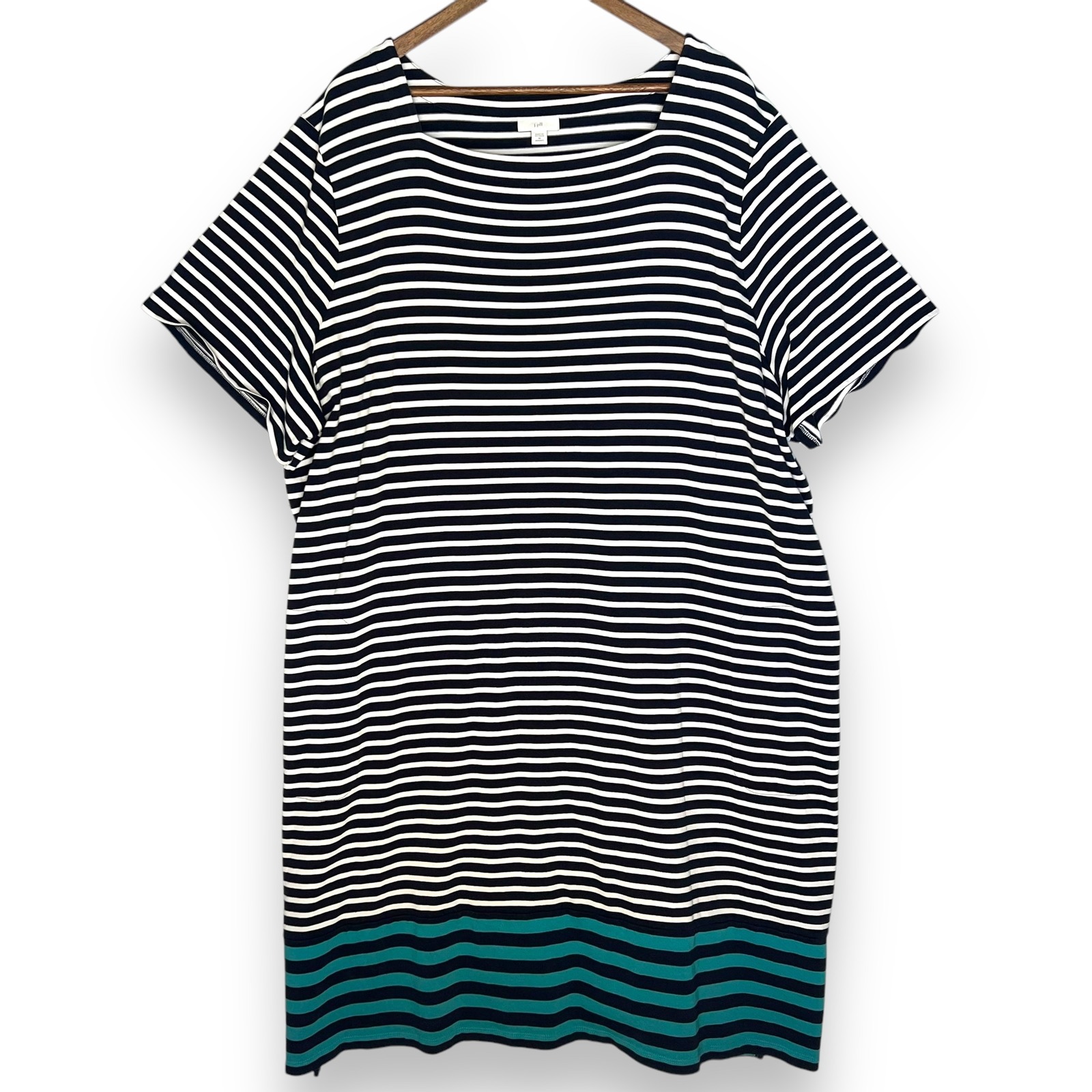 J Jill Striped T-Shirt Dress Pockets Cotton Blend Shift Colorblock Ponte Knit 4X