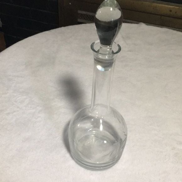 Beautiful large floral etched glass decanter with stopper.