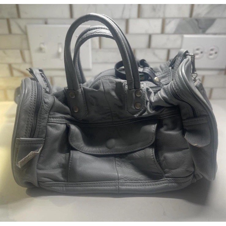 Slouchy Viral Soft Gray Leather Purse Handbag Chloe Vibes 14"w 9" Tall