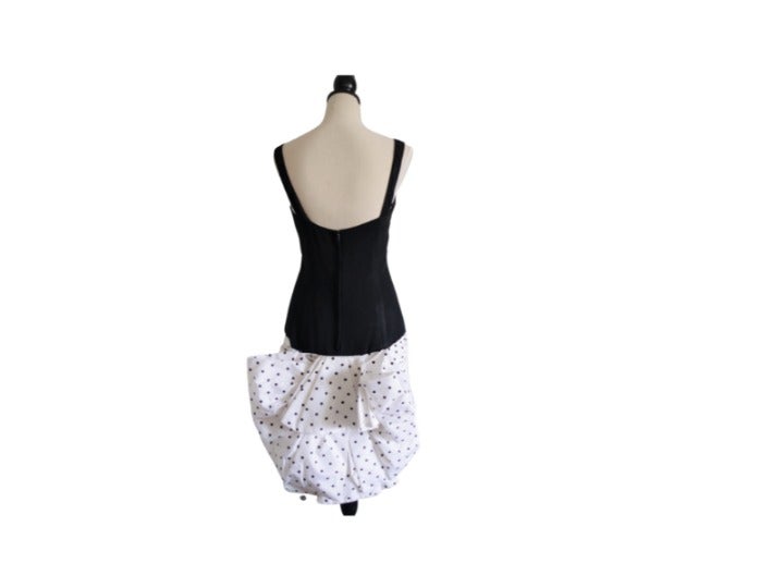 Vintage 1980's Tank Dress with Polka Dot Skirt and Large Bow