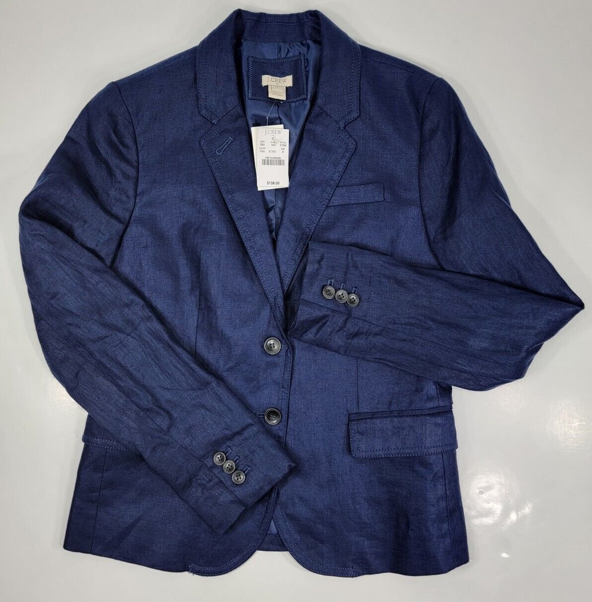 NEW J. Crew School Boy Blazer 100% Linen Dark Blue Working Cuffs Women's Size 6