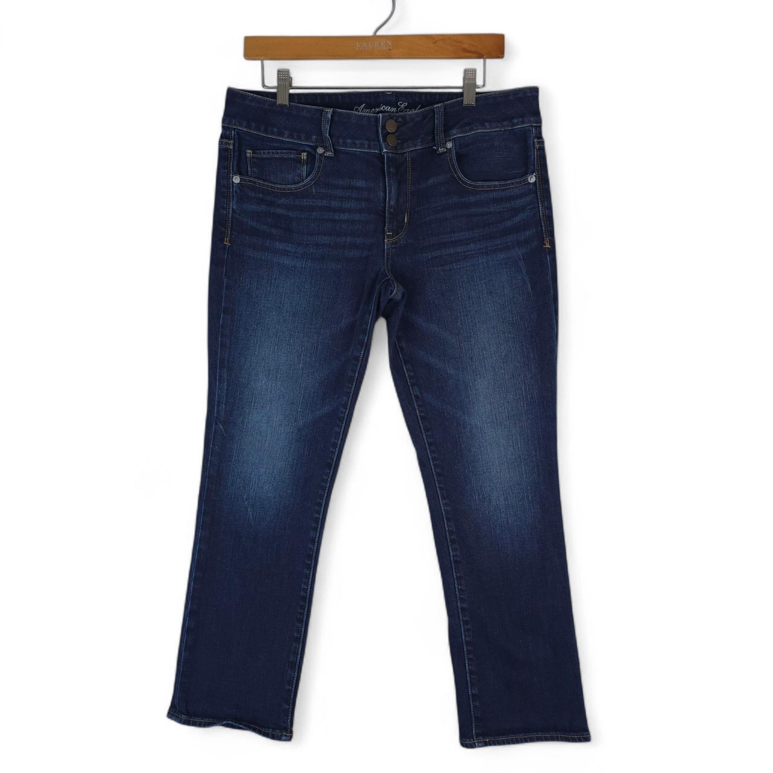 American Eagle Jeans Womens 12R Blue Artist Cropped 34x26 Stretch Mid Rise