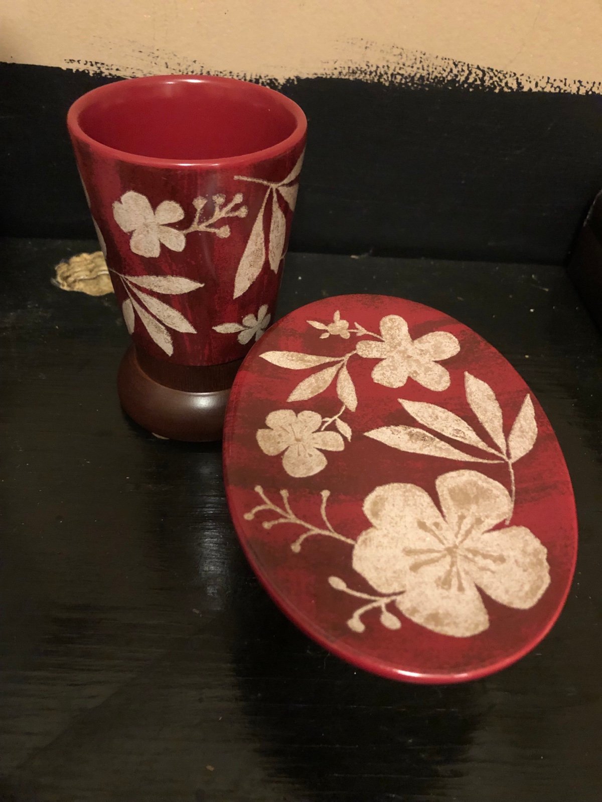 8892 Springmaid Ceramic And Wood Soap Dish & Toothbrush Holder Bali Breeze