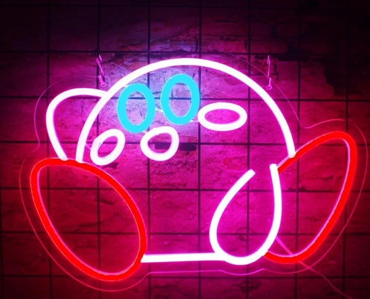 Adorable Bright Pink Sitting Kirby LED Night Light Video Game Room Wall Decor
