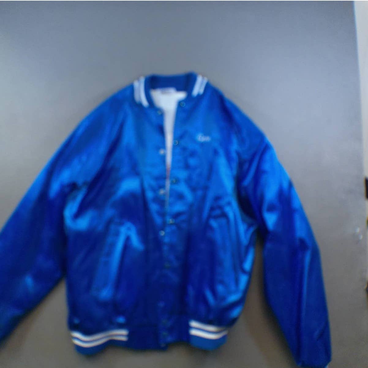 Vintage 90s Satin Bomber Jacket Men (S) Blue #732