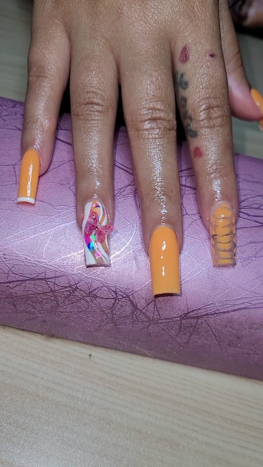 Orange Acrylic Freestyle Press on Nails